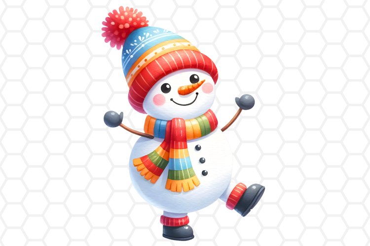 Cute Watercolor Snowman Sublimation Clipart PNG