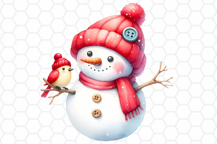 Cute Watercolor Snowman Sublimation Clipart PNG