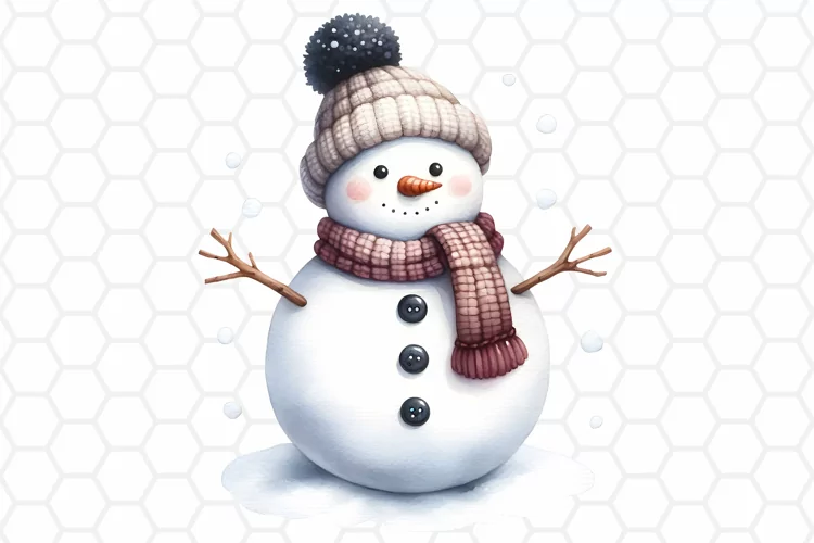 Cute Watercolor Snowman Sublimation Clipart PNG