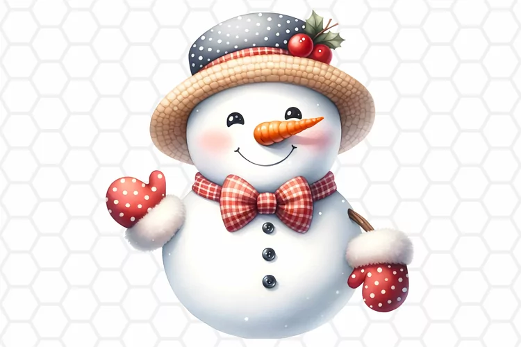 Cute Watercolor Snowman Sublimation Clipart PNG