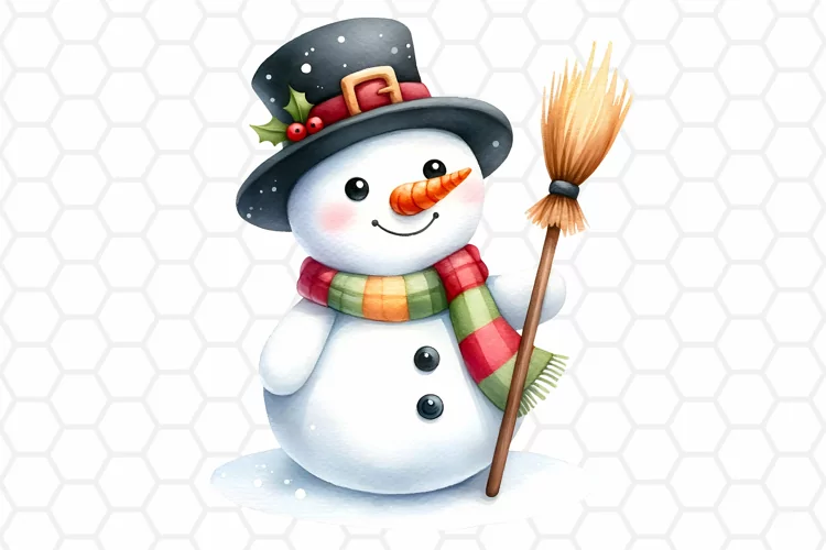 Cute Watercolor Snowman Sublimation Clipart PNG