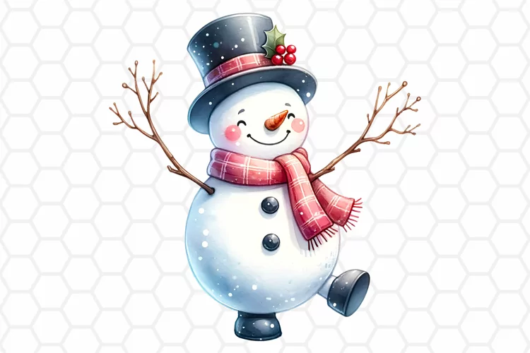 Cute Watercolor Snowman Sublimation Clipart PNG