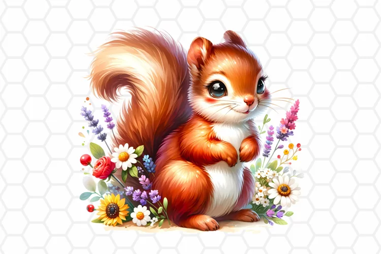 Cute Watercolor Squirrel Nursery Clipart, Sublimation PNG