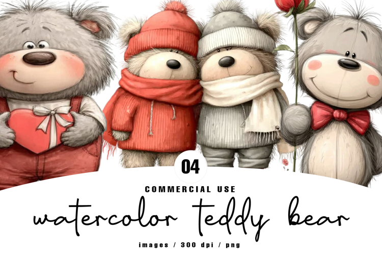 Cute watercolor teddy bear love clipart