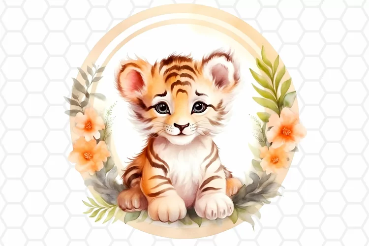 Cute Watercolor Tiger Nursery Clipart, Sublimation PNG
