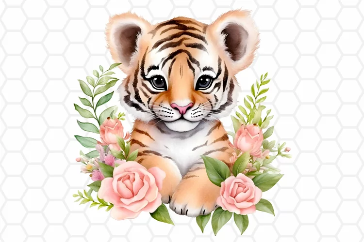 Cute Watercolor Tiger Nursery Clipart, Sublimation PNG