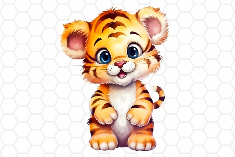 Cute Watercolor Tiger Nursery Clipart, Sublimation PNG