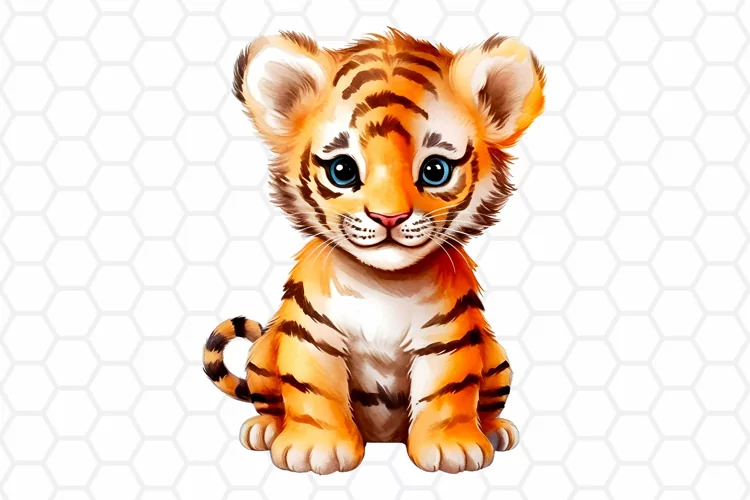 Cute Watercolor Tiger Nursery Clipart, Sublimation PNG
