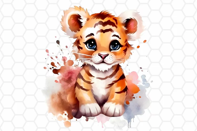 Cute Watercolor Tiger Nursery Clipart, Sublimation PNG
