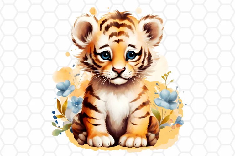 Cute Watercolor Tiger Nursery Clipart, Sublimation PNG