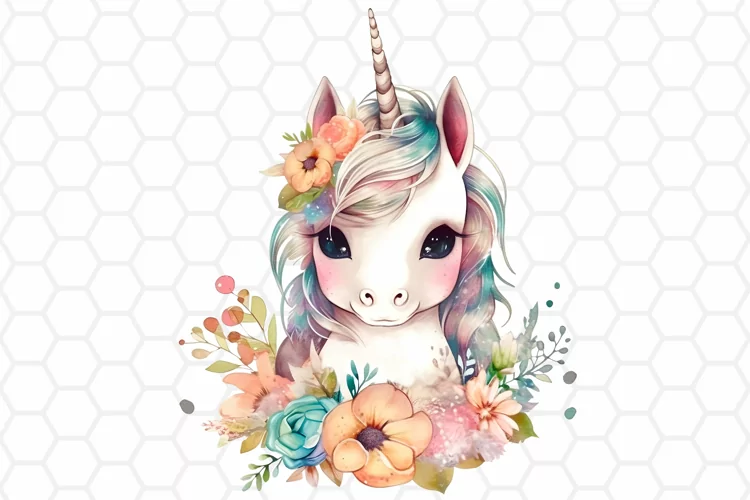 Cute Watercolor Unicorn Clipart, Sublimation PNG