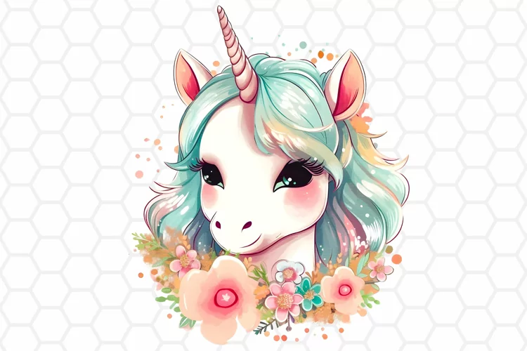 Cute Watercolor Unicorn Clipart, Sublimation PNG