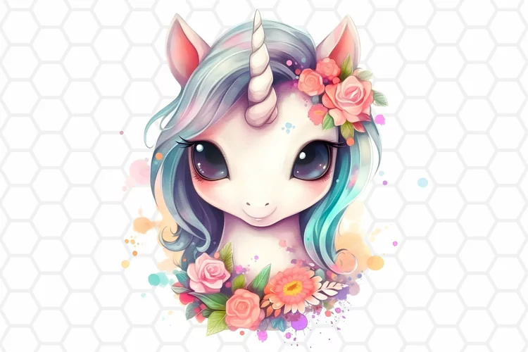Cute Watercolor Unicorn Clipart, Sublimation PNG