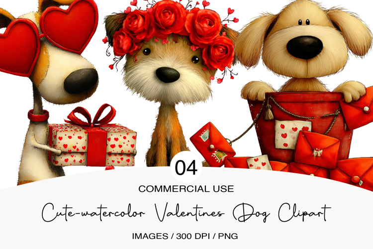 cute-watercolor valentines dog clipart