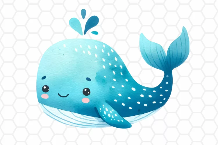 Cute Watercolor Whale Clipart | Whale PNG Design