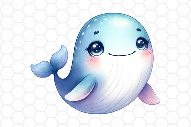 Cute Watercolor Whale Clipart | Whale PNG Design