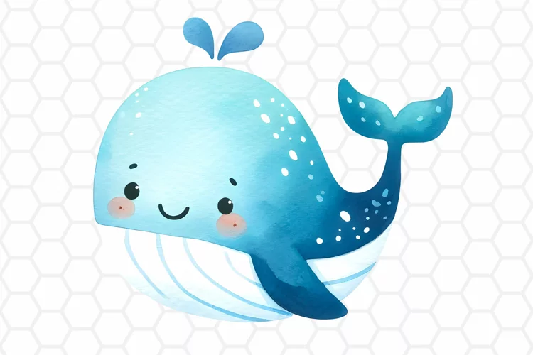 Cute Watercolor Whale Clipart | Whale PNG Design