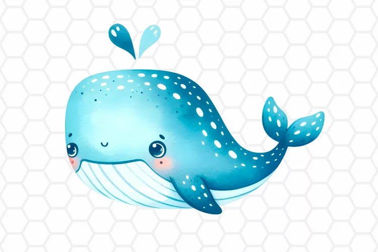 Cute Watercolor Whale Clipart | Whale PNG Design