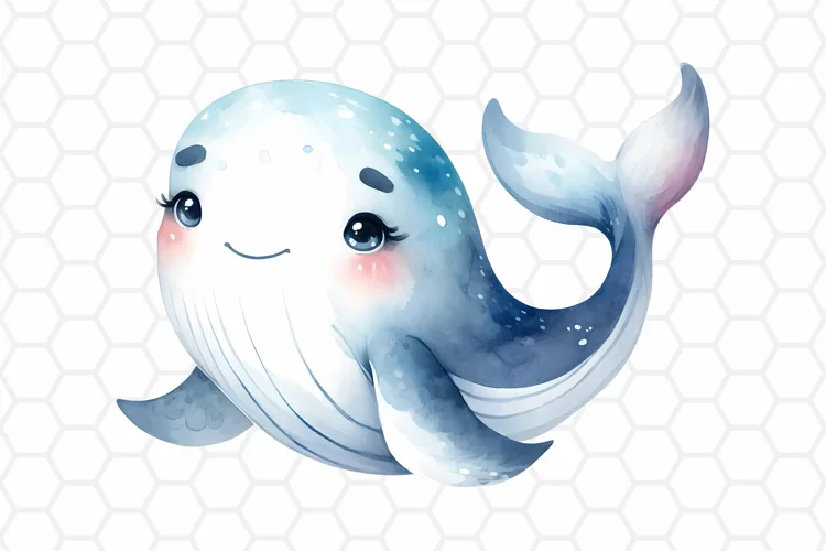 Cute Watercolor Whale Clipart | Whale PNG Design