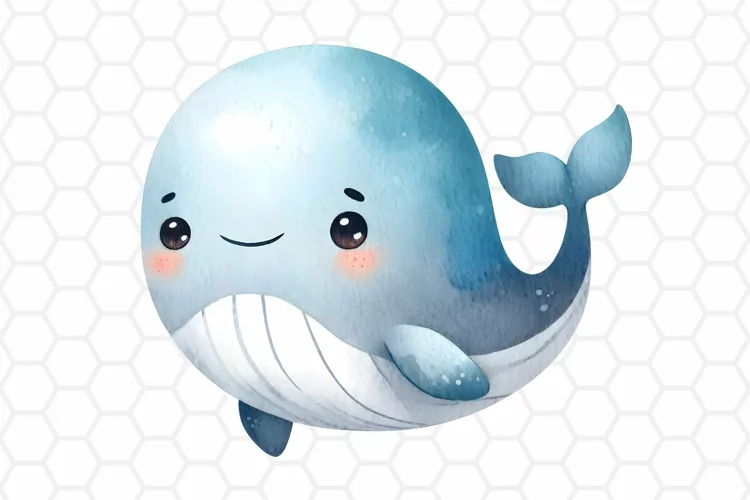 Cute Watercolor Whale Clipart | Whale PNG Design