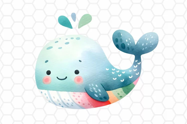 Cute Watercolor Whale Clipart | Whale PNG Design