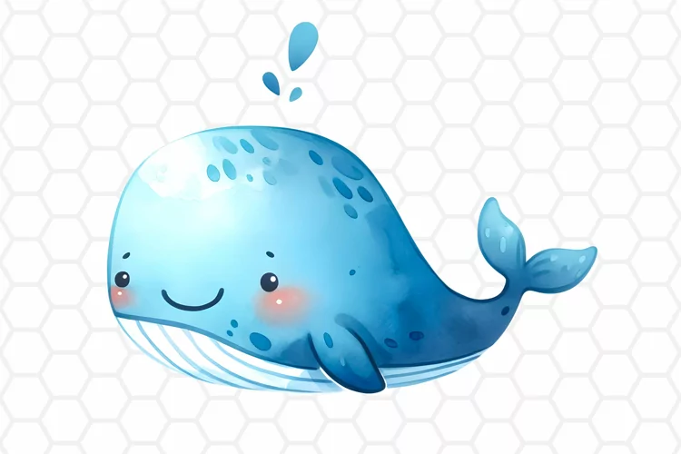 Cute Watercolor Whale Clipart | Whale PNG Design