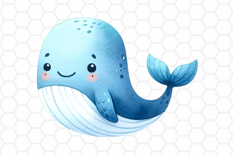 Cute Watercolor Whale Clipart | Whale PNG Design