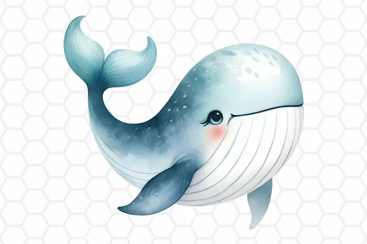 Cute Watercolor Whale Clipart | Whale PNG Design