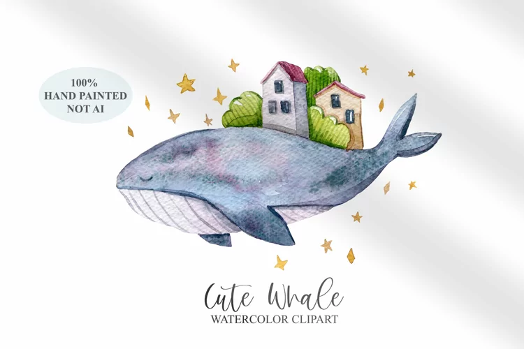 Watercolor cute whale clipart / underwater clipart- 1png