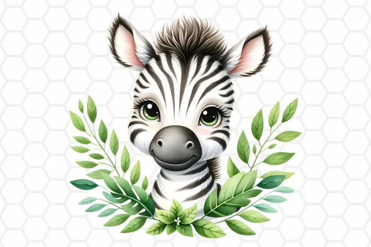 Cute Watercolor Zebra Nursery Clipart, Sublimation PNG