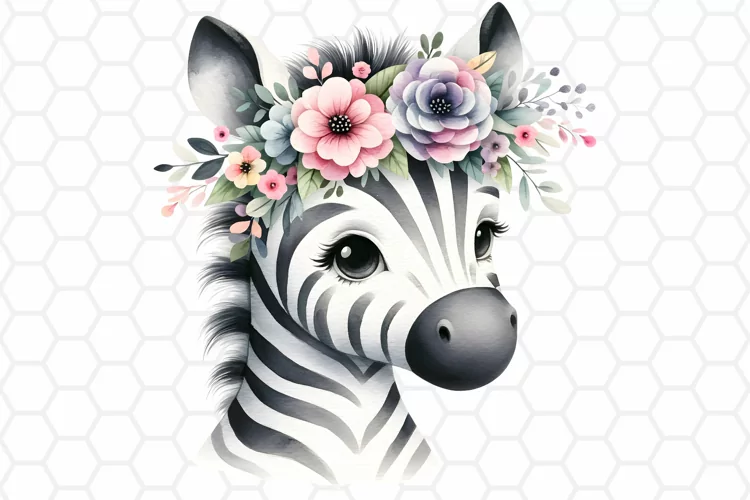 Cute Watercolor Zebra Nursery Clipart, Sublimation PNG