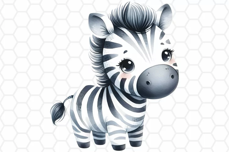 Cute Watercolor Zebra Nursery Clipart, Sublimation PNG