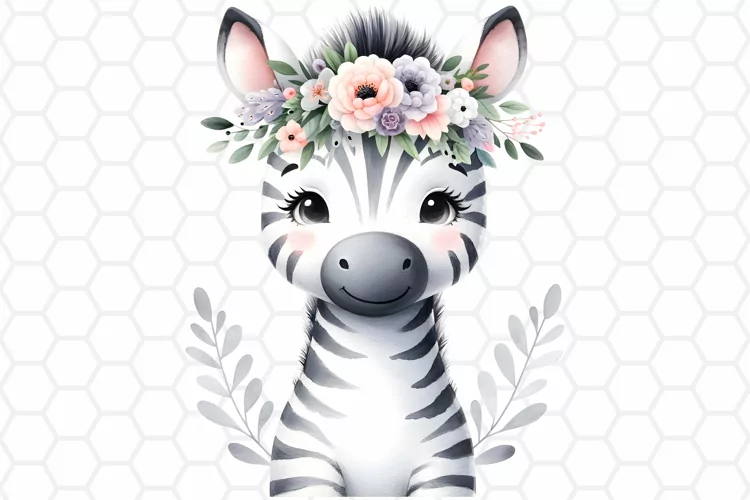 Cute Watercolor Zebra Nursery Clipart, Sublimation PNG