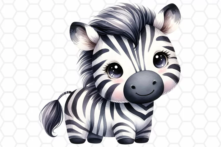 Cute Watercolor Zebra Nursery Clipart, Sublimation PNG