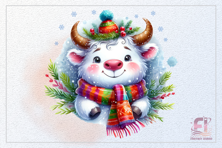 Cute White Cow, Cute Snowman Clipart, Winter Sublimation PNG