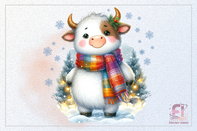 Cute White Cow | Rustic Winter Sublimation PNG | Watercolor