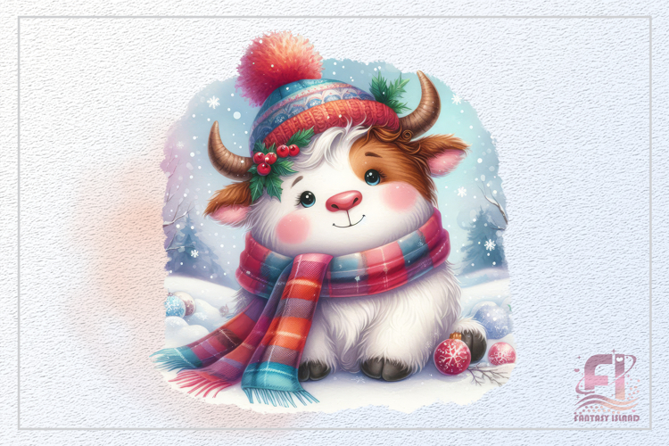 Cute white cow in watercolor style for cards, stickers and printing.