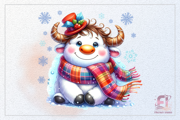 Cute Snowman Clipart, Cute White Cow, Winter Sublimation PNG