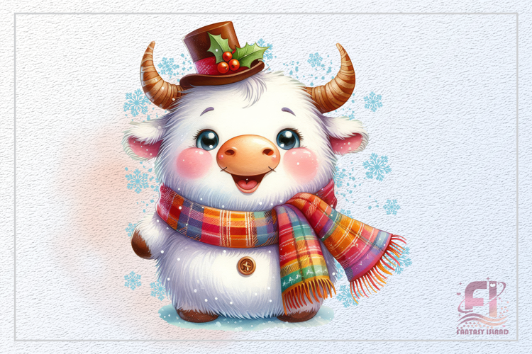 Cute White Cow | Rustic Winter Sublimation PNG | Watercolor