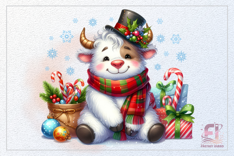 Cute White Cow, Cute Snowman Clipart, Winter Sublimation PNG