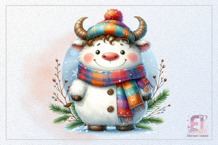 Cute White Cow, Cute Snowman Clipart, Winter Sublimation PNG