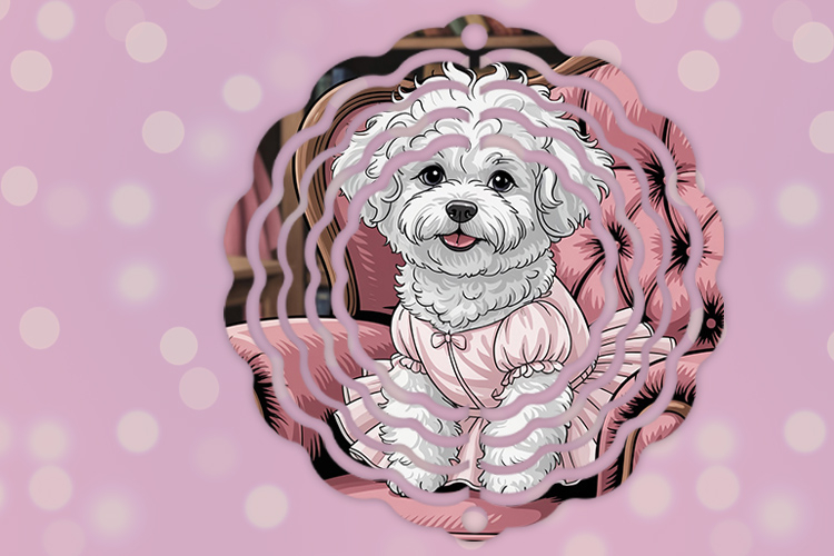 Cute white dog in pink dress