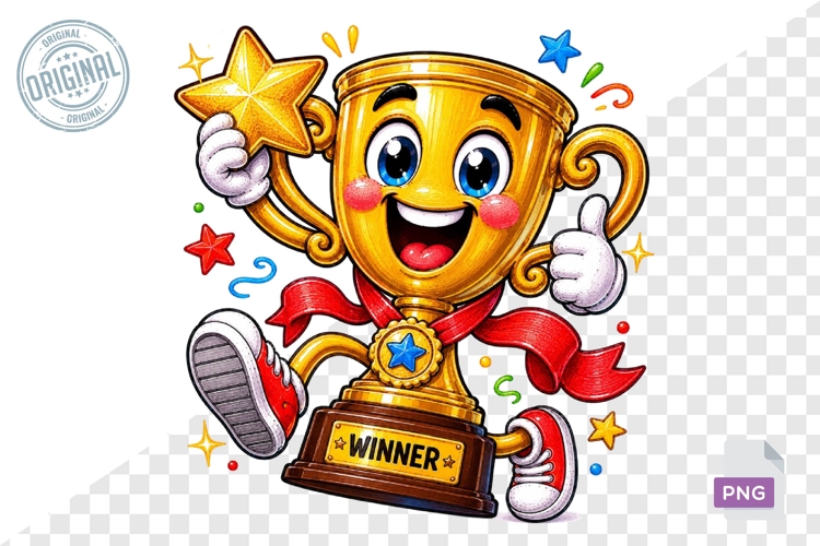 Cute Winner Trophy Character PNG School Reward Design
