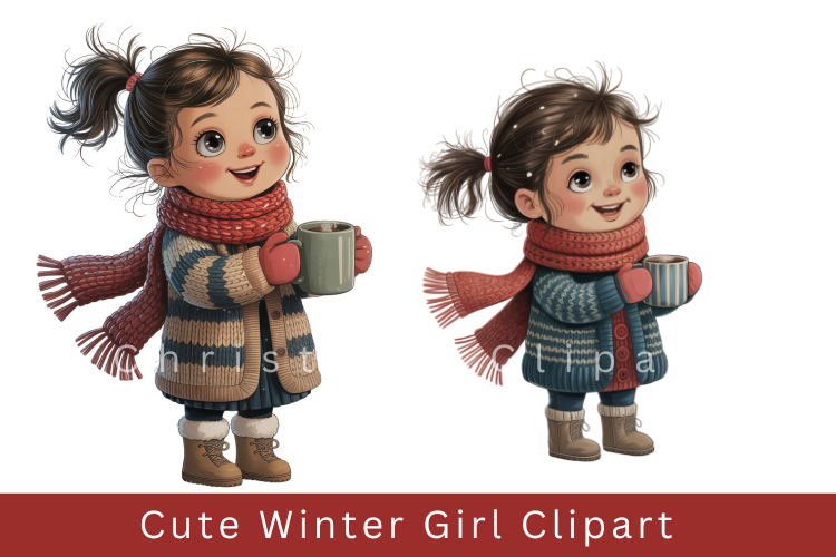 Cute Winter Girl Clipart Cozy Christmas Illustration PNG