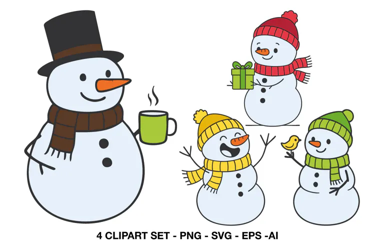 Cute Winter Snowman Clipart with Cozy Christmas Characters