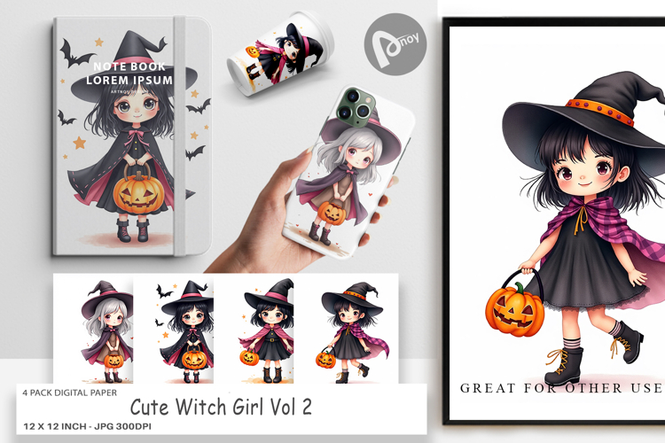 Cute Witch Girl Digital Paper