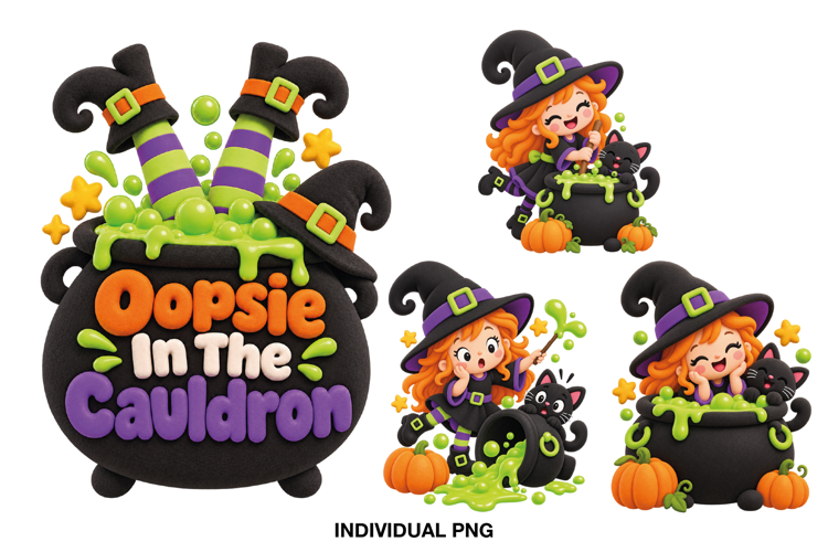 Cute Witch Halloween Sublimation PNG, Kids Witch Cauldron
