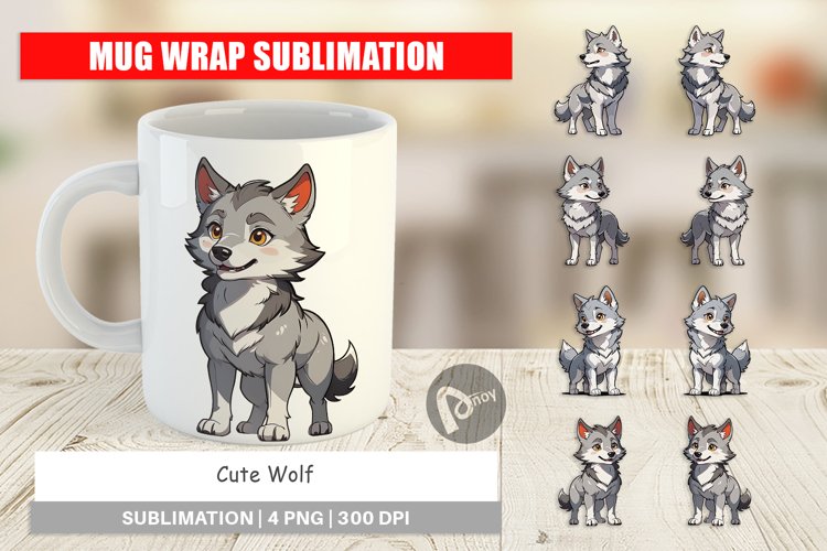 Mug Wrap Design Cute Wolf