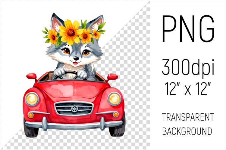 Cute Wolf Driving Red Car | Sublimation Design