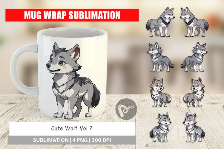 Mug Wrap Design Cute Wolf